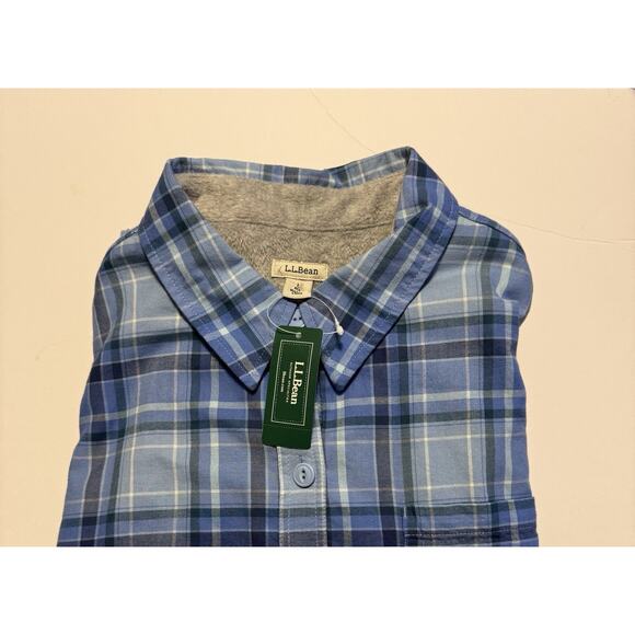 NWT - LL Bean Women’s Medium Fleece Lined Flannel Shirt Blue Button Front 285013 - Picture 10 of 10